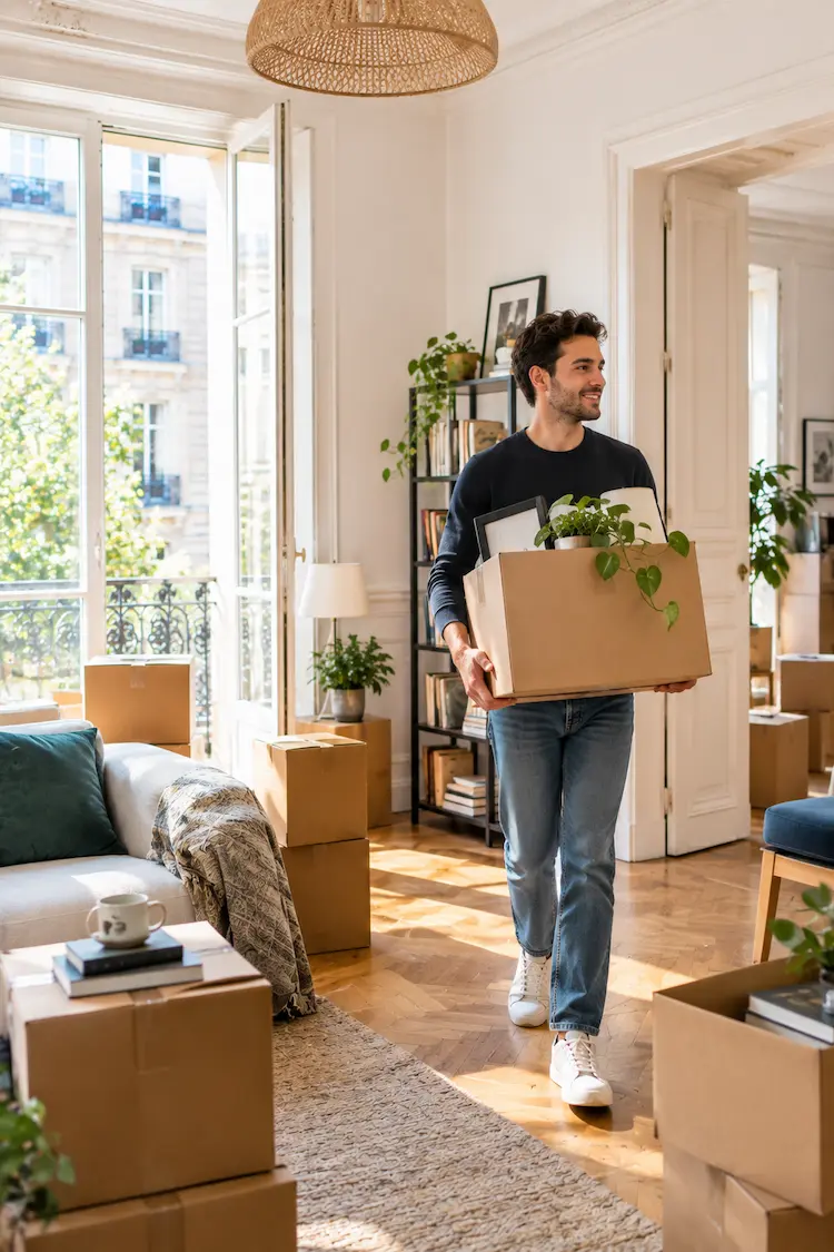 Homme qui déménage dans un appartement